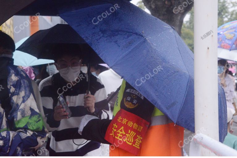 新冠疫情期，北京动物园门口戴口罩的游客