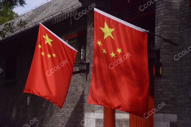国庆节期间，北京街头的国旗