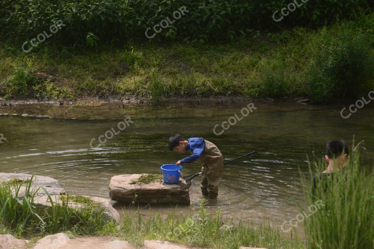 汛期安全（暑期安全），河道内停留玩耍的少年儿童